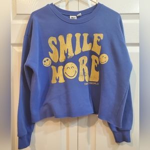 Blue and Yellow Cropped, Smile More Sweatshirt, Size S